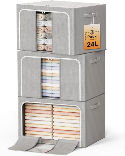 Miniatura 10 de Contenedores de almacenamiento de ropa con marco de metal, caja de almacenamiento plegable, organizadores de ropa, contenedores de almacenamiento