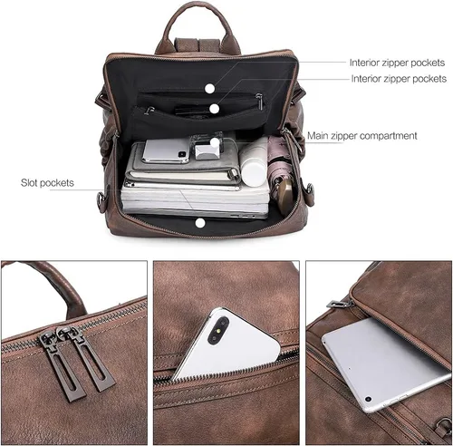 Miniatura 4 de CLUCI Mochila Bolso para Mujeres Mochila de Viaje de Cuero Grande Mochila para Mujeres Diseñador de Moda Bolsas de Hombro para Dama con Borla