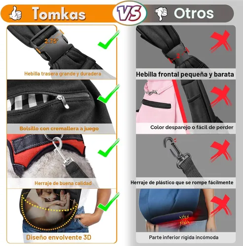Miniatura 3 de TOMKAS - Transportador de perros estilo canguro para perros pequeños (negro, para mascotas de 2 a 7 libras)
