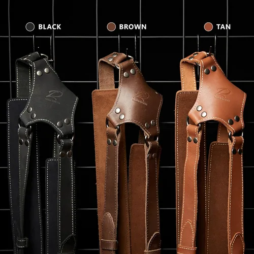 Miniatura 6 de Padwa Lifestyle Correa de arnés de doble cámara esmerilada negra para dos cámaras, arnés de cuero de grano completo de doble hombro