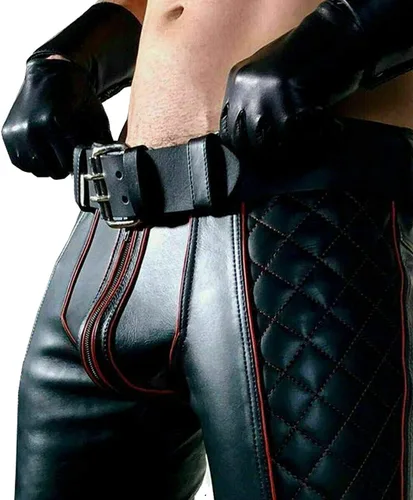 Miniatura 2 de Pantalones de cuero occidentales de vaquero de moda tradicional nativo americano Lederhosen Biker Pantalones de cuero para hombres