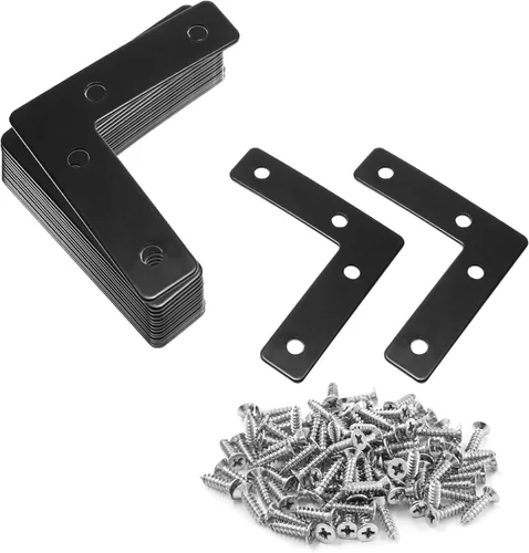 Uenhoy 20 placas planas en forma de L de 2.36 x 2.36 pulgadas, soporte de esquina plana en ángulo recto, negro