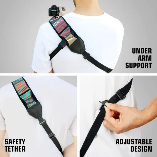 Miniatura 6 de USA Gear Correa de hombro para cámara, neopreno ajustable, correa de seguridad, bolsillo para accesorios, correa DSLR de liberación rápida