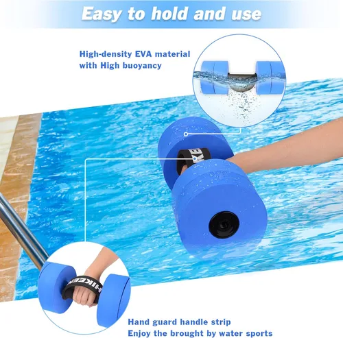 Miniatura 3 de Hikeen Mancuernas de ejercicio acuático con 4 pesas de espuma EVA de alta densidad para piscina, resistencia a la piscina, para aeróbic acuático