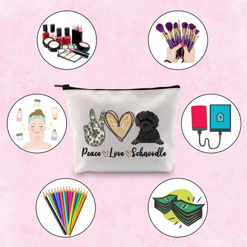 Miniatura 3 de Schnoodle Mama Gift Peace Love Schnoodle - Bolsa de maquillaje con temática de cachorros para amantes de los perros (PLSchnoodle)