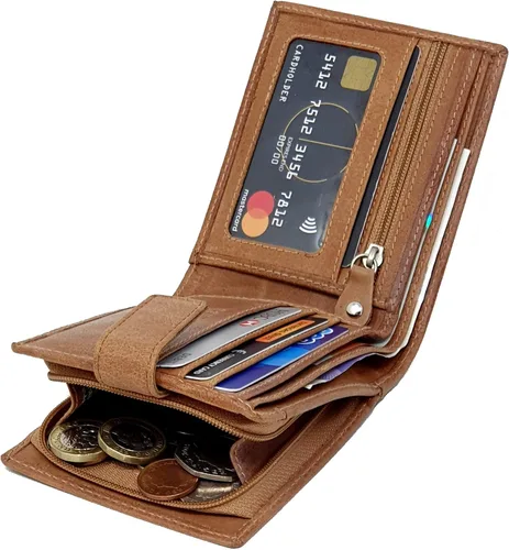 Miniatura 3 de Cartera de cuero real con cierre RFID para hombre, 1180