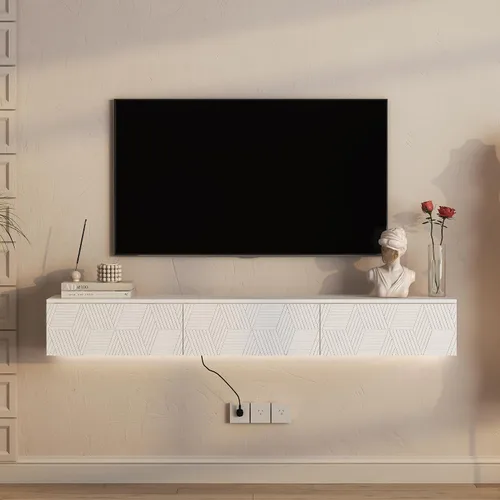 Miniatura 19 de Soporte flotante para TV montado en la pared con 20 LED de color, soporte de TV moderno de 63 pulgadas, gabinete de TV flotante centro
