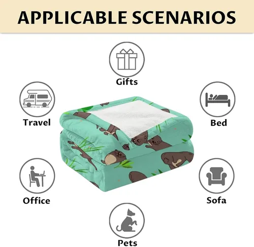 Miniatura 6 de Manta de regalo de nutria, 30 x 40 pulgadas, bonita manta para adultos y niños, mantas de felpa suave verde para sofá y viajes