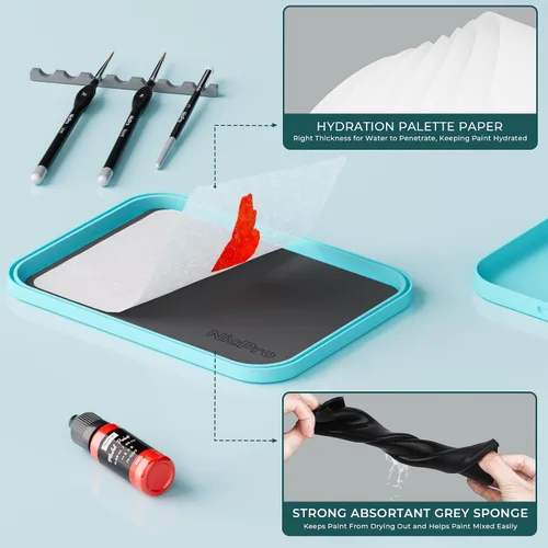 Miniatura 5 de Nicpro Kit de pintura en miniatura con paleta húmeda y 11 pinceles de pintura para detalles, cepillo seco, 100 piezas de papel de paleta húmeda, 4
