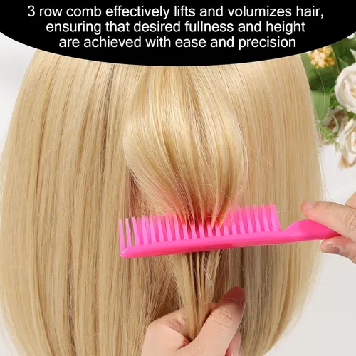 Miniatura 6 de SIMPOR Peine de pelo de 3 filas para desenredar natural, cepillo de peinado de pelo, cerdas de nailon, peine de cola de rata, para mujeres y Negro