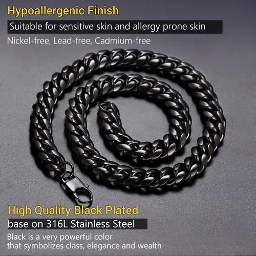 Miniatura 6 de PROSTEEL Trendy Cuban Links Necklace for Men Women, Black18K Gold Plated 316L Stainless Steel, W 4.8mm-14mm, L 14inch-30inch, Come Gift Box