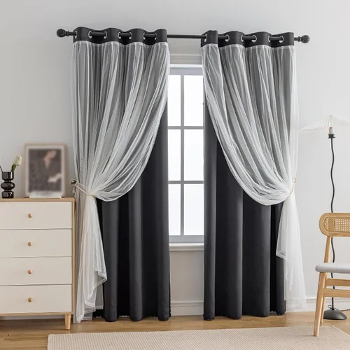 Miniatura 36 de Anytime Cortinas opacas y transparentes para ventana, par de paneles de cortinas lisas con ojales en la parte superior, 35 pulgadas de ancho x 63