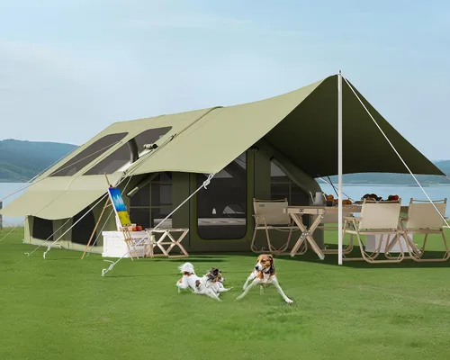 Miniatura 10 de Tienda de campaña inflable con bomba y 1/2 toldos, tiendas de campaña de aire para 8 a 14 personas para acampar adultos, tienda de campaña grande