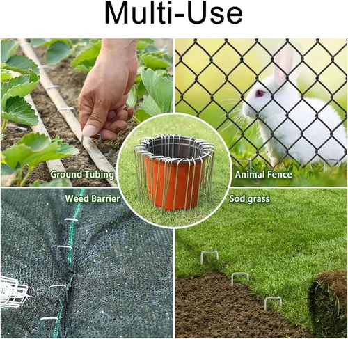 Miniatura 4 de BetterJonny 100 grapas de acero galvanizado resistente en forma de U para jardín, color plateado