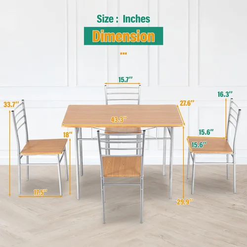 Miniatura 8 de Juego de mesa de comedor PayLessHere, mesa de madera y 4 sillas modernas con patas de metal, muebles rectangulares para el hogar