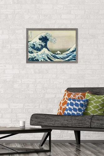Miniatura 2 de Hokusai - Póster de pared The Great Wave Off Kanagawa, 22.4 pulgadas de largo x 14.7 pulgadas de ancho, versión enmarcada de madera de granero