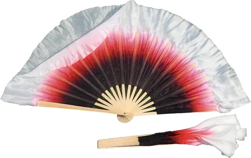 Miniatura 23 de Winged Sirenny Pares de abanicos plegables de seda cortos de 4 pulgadas (3.9 in) para adoración y baile popular chino (negro a morado)