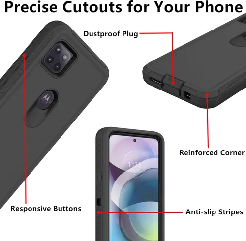 Miniatura 4 de Funda para Motorola Moto One 5G Ace, funda resistente de poliuretano termoplástico suave, policarbonato duro, resistente, a prueba de golpes, a Negro