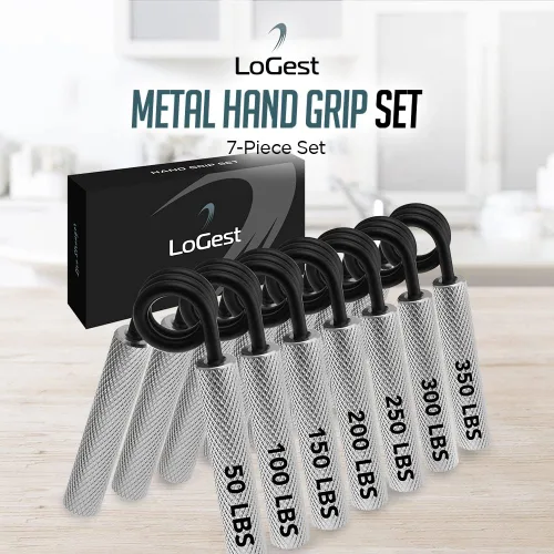 Miniatura 7 de Logest - Juego de 7 empuñaduras de metal para manos, 50-350 libras, 7 niveles antideslizantes, fortalecedor de agarre resistente con caja de regalo