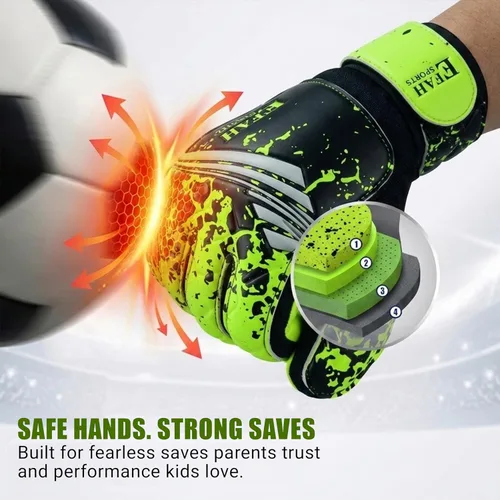 Miniatura 32 de Guantes de portero de fútbol para niños y jóvenes, guantes de portero de fútbol con agarres fuertes Verde