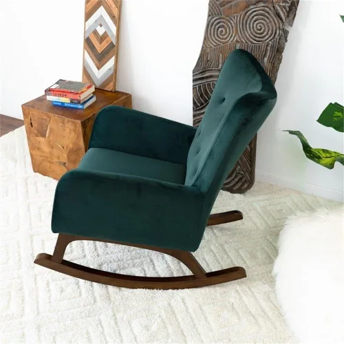 Miniatura 7 de ASHCROFT Logan Mid-Century - Mecedora de terciopelo con respaldo ajustado en color verde