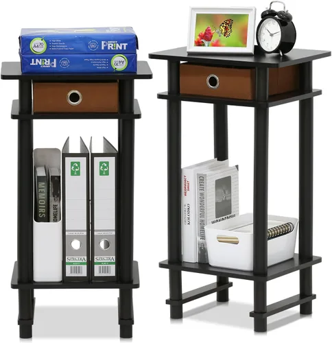 Miniatura 14 de Furinno Turn-N-Tube - Mesita de noche lateral de extremo alto con cajón de contenedor, 1 paquete, pino ámbar/negro/negro