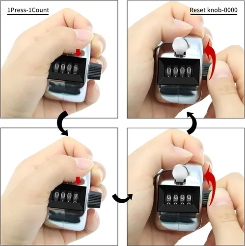 Miniatura 5 de 12 unidades de contador de mano de 4 dígitos, contador de regazo de 4 dígitos, contador de clic manual mecánico de mano con anillo de dedo