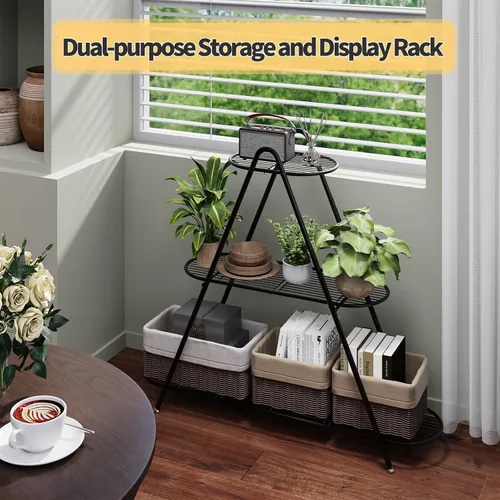 Miniatura 6 de Soporte para plantas para patio, estante de metal de 3 niveles, estante de exhibición para interiores y exteriores, para múltiples macetas, plantas
