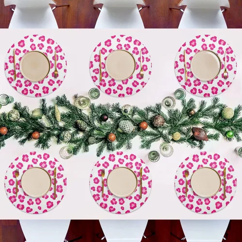 Miniatura 6 de Cute Pink Leopard White Round Place Mats, Heat Resistant Non Slip PVC Placemats Round for Kitchen one sizex4