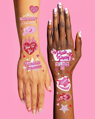 Miniatura 4 de xo, Fetti Pink Pony Club - Tatuajes temporales – 54 piezas de papel de aluminio iridiscente Fiesta de despedida de soltera de vaquera, recuerdos