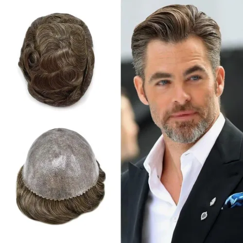 Miniatura 51 de Toupee - Sistema de reemplazo de cabello de polietileno completo para hombre, cabello humano europeo para hombre, tupé de 0.004 in, piel duradera