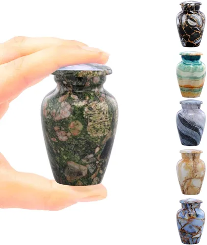 Urnas pequeñas de cremación de recuerdo para cenizas humanas - Urna de recuerdo de metal con acabado de mármol - Mini urna de cremación para cenizas