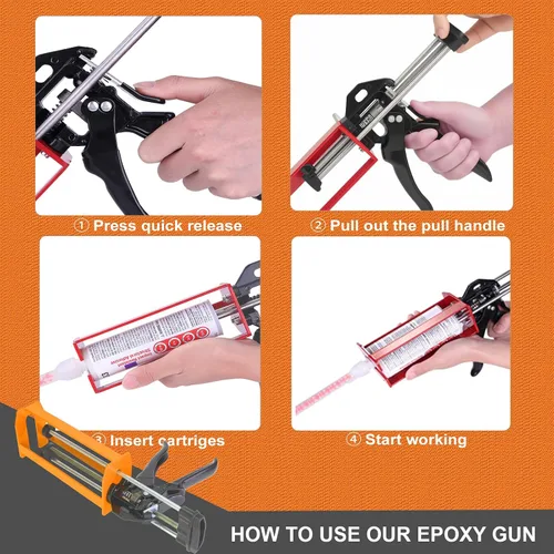 Miniatura 5 de Pistola epoxi de doble componente, 13.5 fl oz, aplicador adhesivo manual de relación 1:1 y 2:1 para epoxi, uretano, acrílico, pistola adhesiva de 2