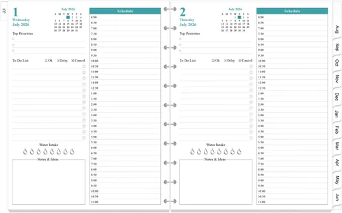 Miniatura 8 de Recambio de planificador 2026-2027, una página por día, 3 agujeros diarios y mensuales, julio 2026 a junio 2027, 8.5 x 11 pulgadas