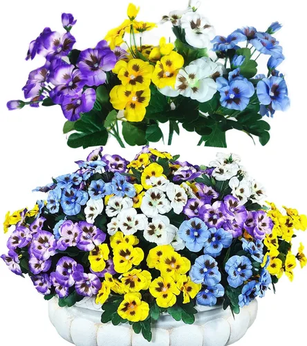 12 paquetes de flores artificiales para exteriores, resistentes a los rayos UV, flores de plástico sintético a granel, plantas falsas para