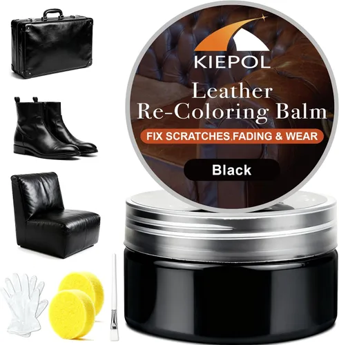 Kit de reparación de cuero negro, bálsamo recolorante de cuero negro, tinte de cuero, restaura y renueva arañazos, sofás de cuero y vinilo
