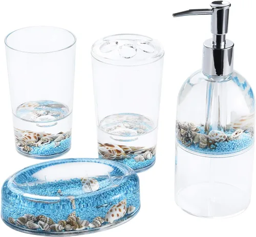 Miniatura 8 de Locco Decor - Juego de 4 piezas de accesorios para tocador de baño, acrílico líquido con movimiento flotante 3D en forma de hoja