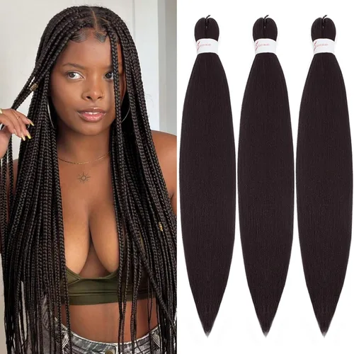 Extensiones de cabello trenzado preestiradas para mujer, trenzas de caja, suave, sintético, sin nudos, textura Yaki, ajuste de agua caliente, color