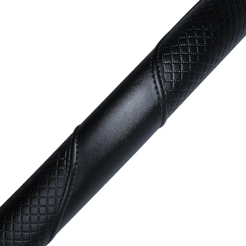 Miniatura 4 de HAOKAY - Funda para volante de alta resistencia de cuero genuino de vaca pura, funda para volante de 15 pulgadas de ajuste universal Negro 6