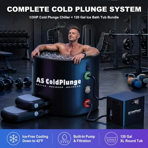 Miniatura 2 de AS ColdPlunge Kit de bañera de hielo y enfriador de inmersión en frío, enfriador de baño de hielo de 1/3 HP con bomba y filtro integrados, XL de 120