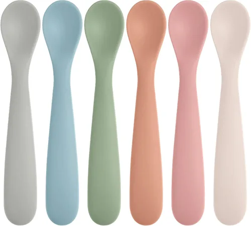Miniatura 8 de Eascrozn cucharas de silicona para bebé autoalimentación 6+ meses, paquete de 6 piezas, suministros de destete con luz LED para bebés de la primera