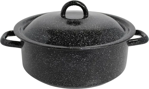 Mirro Horno holandés de acero esmaltado con moteado negro tradicional estilo vintage de 4.5 cuartos de galón con tapa, (MIR-10701)