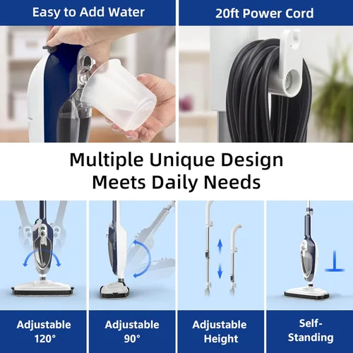 Miniatura 5 de Trapeador de vapor con vaporizador de mano desmontable todo en uno, 11 accesorios, cable de alimentación de 23 pies, vapor de 3 niveles, limpiador