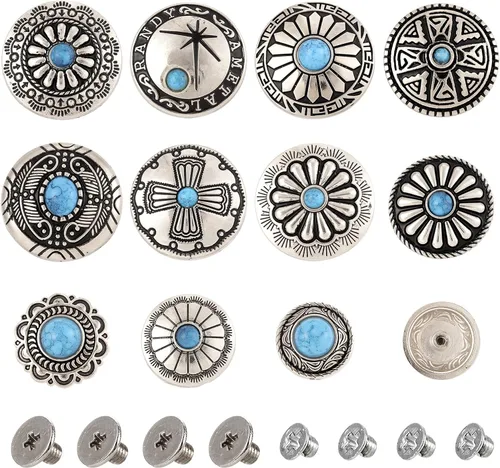 Miniatura 14 de 24 Juegos de Conchos para Cuero Remaches Decorativos de Girasol Tachuelas 13-20mm (0.512-0.787 in) Conchos Turquesa Remache Rápido de Metal