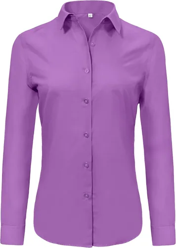 Miniatura 36 de Ruisin - Camisas supersuaves sin arrugas y con botones para mujer, unicolor, manga larga, diseño a rayas, estilo formal, blusa de vestir