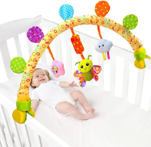 Caterbee Juguetes de moisés de arco de viaje para bebés y niños pequeños, accesorio para cochecito de cuna y cochecito de bebé, juguete de barra de
