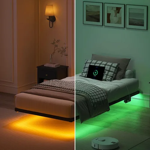 Miniatura 5 de YORMDMO Base de cama flotante tamaño individual, marco de cama resistente con luces LED inteligentes y estación de carga, cama moderna de plataforma