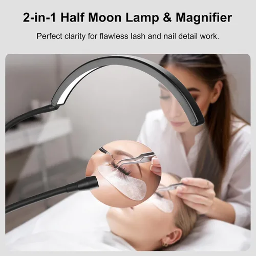 Miniatura 4 de Half Moon Desk Lash Light with 2X Magnifier, 2-in-1 Dual Arm Gooseneck Clamp Lamp for Eyelash Extension, Shadow-Free Esthetician Light, Adjustable