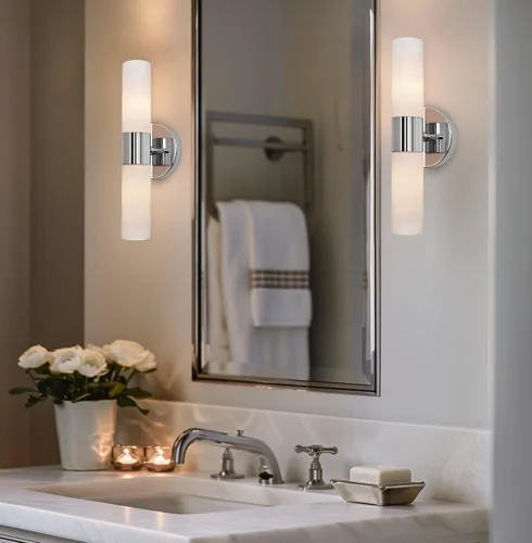 Miniatura 6 de Kira Home Duo - Aplique de pared moderno de 14 pulgadas con pantallas de vidrio esmerilado, para baño/tocador, acabado cromado