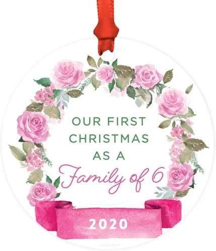 Miniatura 22 de Andaz Press Adorno de Navidad de madera grabado con láser para aniversario de boda, 1 año juntos, Navidad 2025, pancarta de flores rosas, 1 paquete